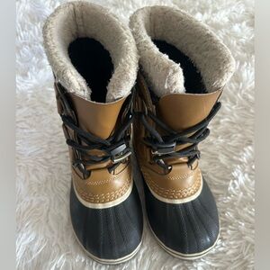 SOREL Kids PAC Leather Insulated Winter Snow Boots Black Brown NY1963-259 Size 1